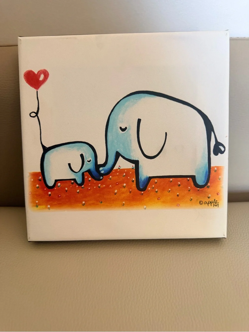 Apple Cox Elephant Mom & Baby Heart Balloon Canvas Wall Art